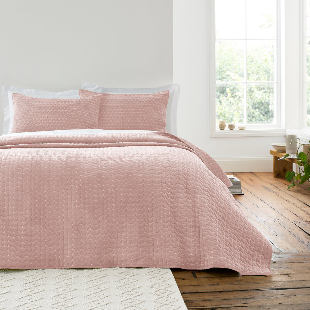 Bianca Cotton Attica Velvet Embroidered Bedspread Pink